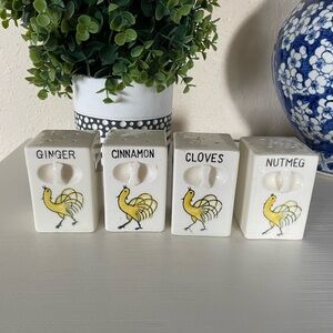 Vintage Rooster square spice set Hand painted vintage ceramic spice shakers